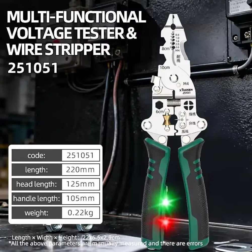 Multifunctional Wire Stripper & Voltage Tester Pliers Foldable Stainless Steel Electrician Tool With Live/Neutral Wire Detection