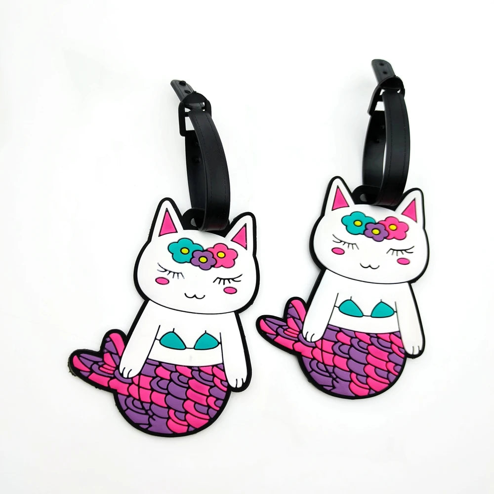 1PC/2PCS Cute Kitten Mermaid Luggage Tag Pendant for Travel and Business Trip, Airplane Factory Luggage Bag Loss Prevention Tag,