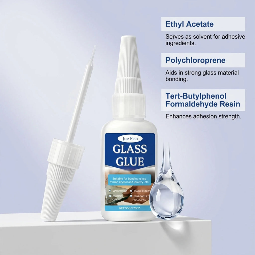 Fast-Drying Glass Adhesive - High Strength Clear Multi-Material Glue for Secure, Long-Lasting & Universal Natural Bonding