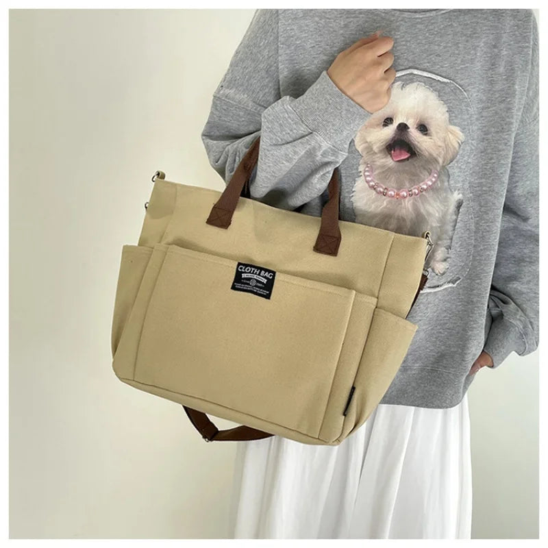 Urban Minimalist Female Student Large Capacity Commuting Horizontal Canvas Single Shoulder Diagonal Cross Portable Tote Bag
