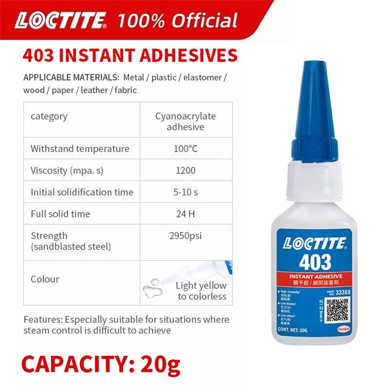 100% Original Loctite 401 403 406 480 460 415 435 454 495 498 Instant Adhesive 20g Strong Super Glue Cyanoacrylate Glue