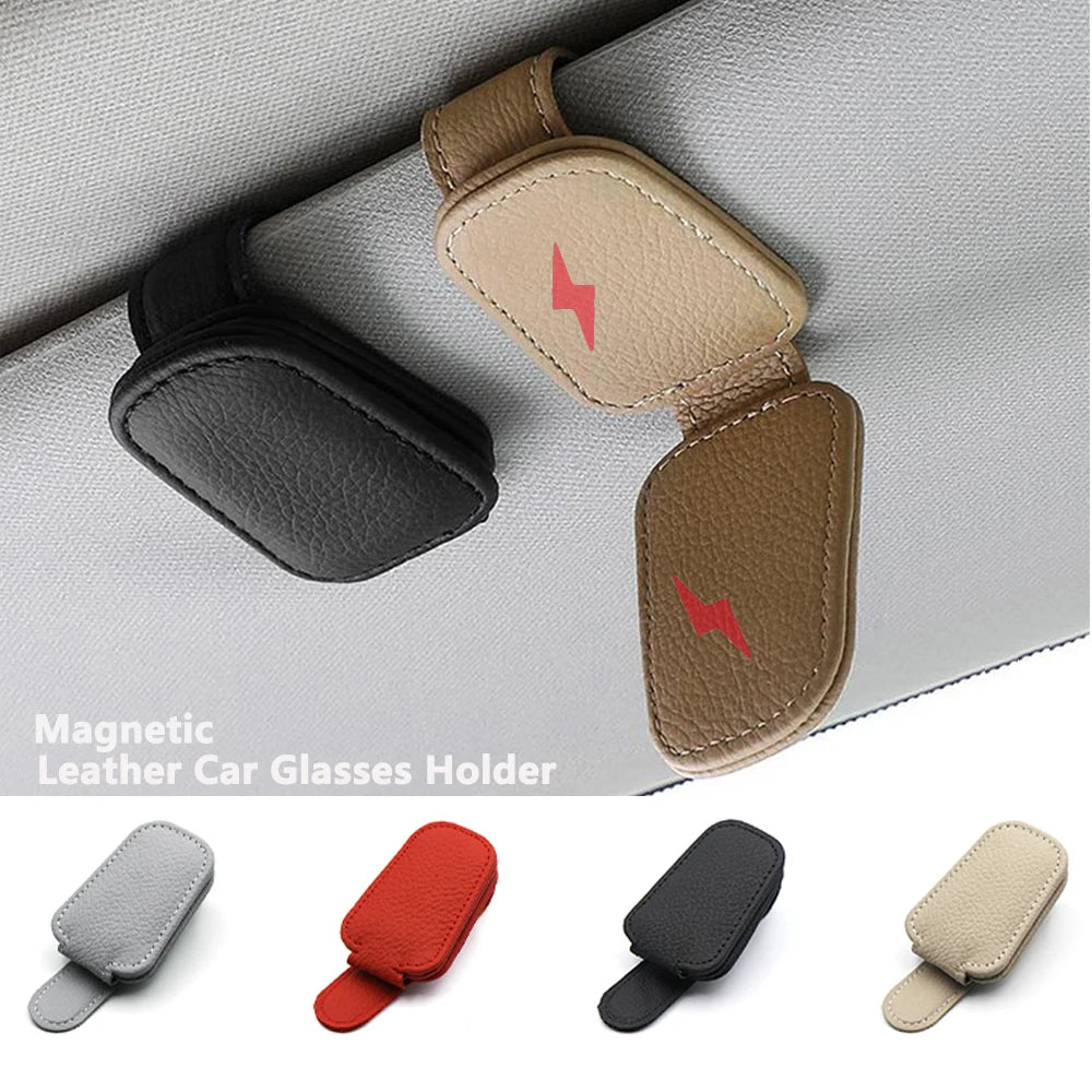 Universal Sun Visor Mount Glasses Clip Car Sunglasses Holder Leather Eyeglasses Case Storage Auto Interior Accessories For BMW