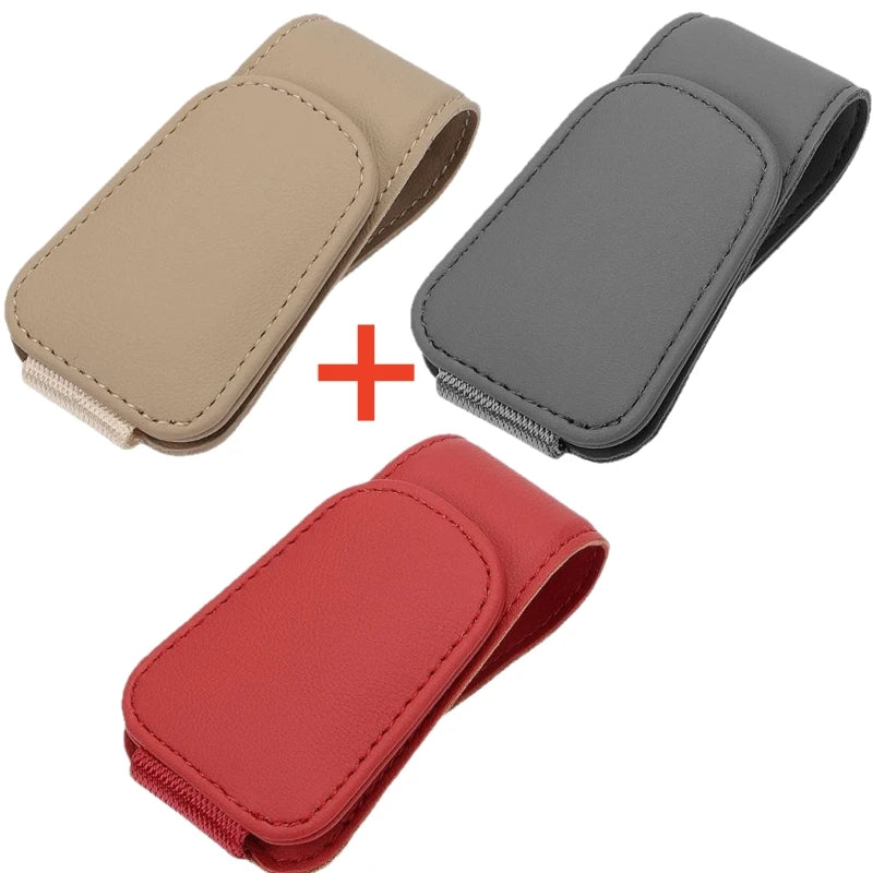 Sunglasses Holder for Car Sun Visor Leather Eyeglass Holder Ticket Card Clip Magnetic Car Glasses Holder Car Visor Accessories