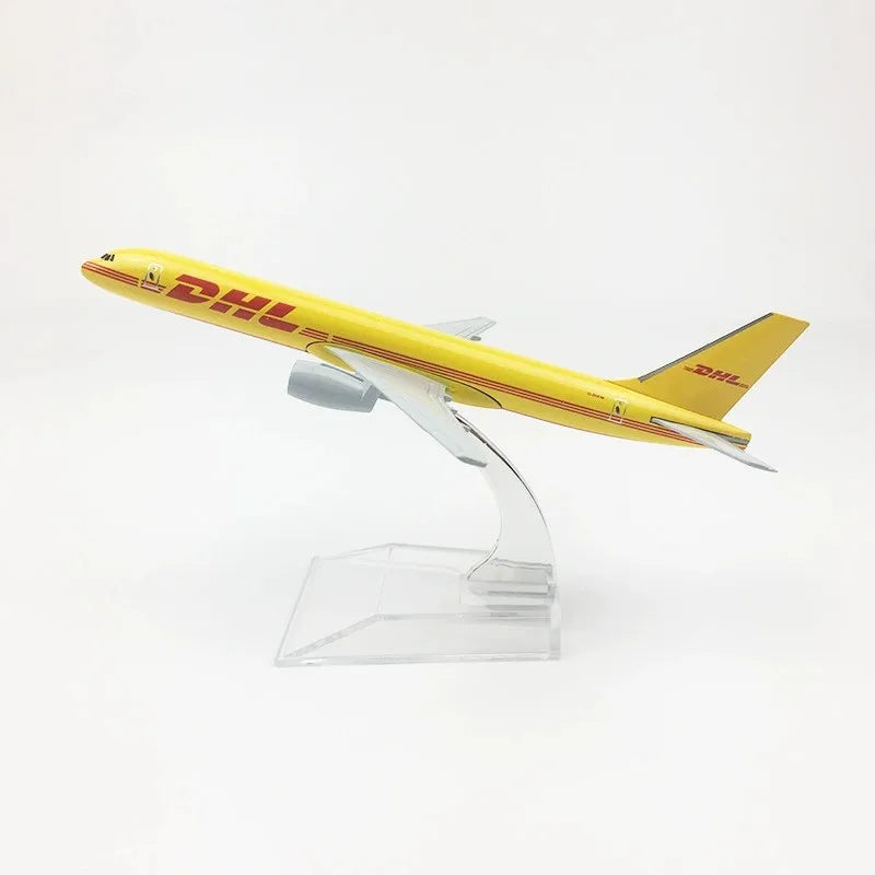 16cm Scale B757 Adults Fun Airplane Replica Dhl Alloy Toy Airplane Diecast Model Yellow Freight Machine Diecast Aircraft Aviatio