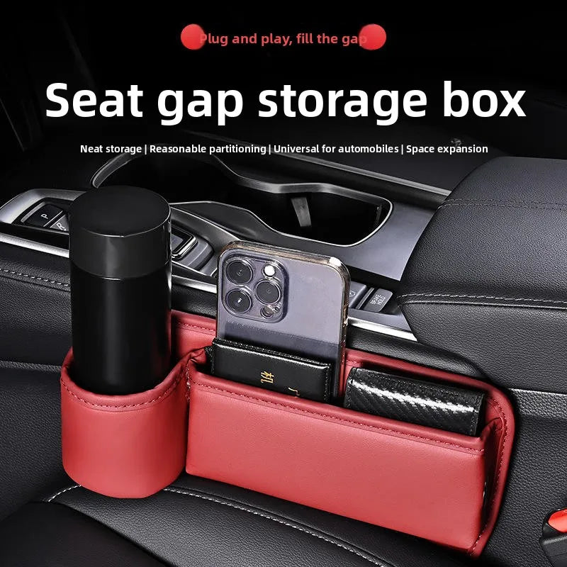 For Tesla Model S 2012~2025 1pc Car Seat Side Gap Filler Storage Box With Cup Holder Organizer Bag Easy Installation Durable Kit
