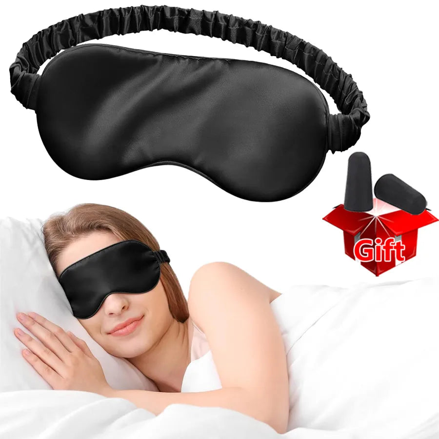 3/1Pcs Anti-Aging Silk Sleeping Mask Double Layer Filled Elastic Band, Soft Light Block Eye Shade with Free Earplugs for Rest