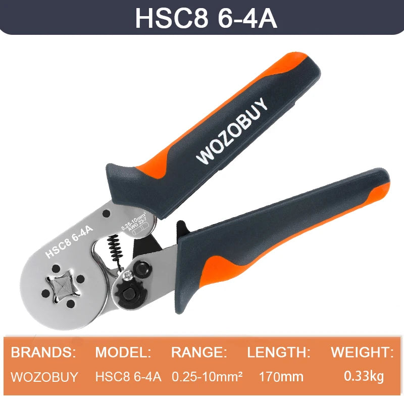Hexagonal Ferrule Crimp Tool Wire Ferrule Crimping Tool HSC8 6-6/6-4 Self-adjustable Ratcheting Crimper for AWG23-10 0.25-6.0mm²