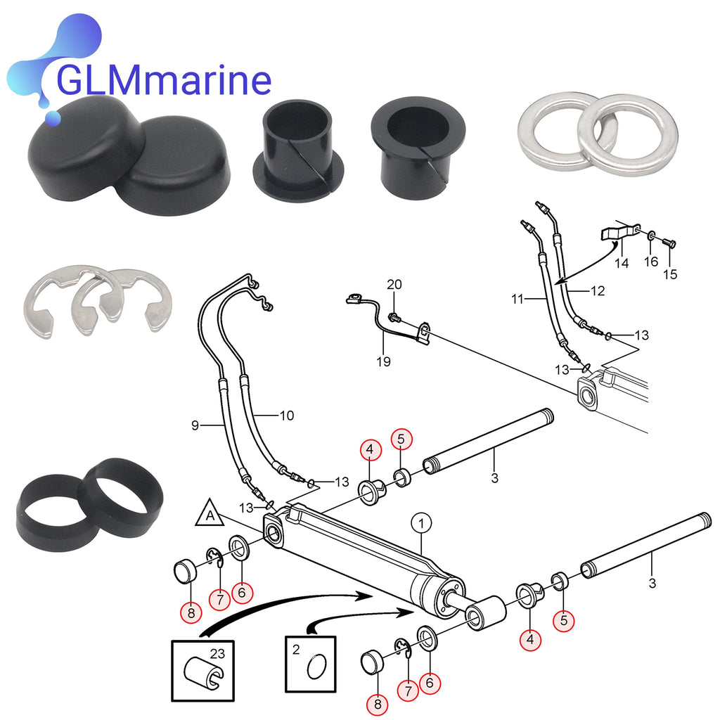 3853423 3857521 Trim Cylinders Pin Hardware Kit for Volvo Penta 5.1 8.7 Gil GXil TSK Engines 3857588 3857522 3853424