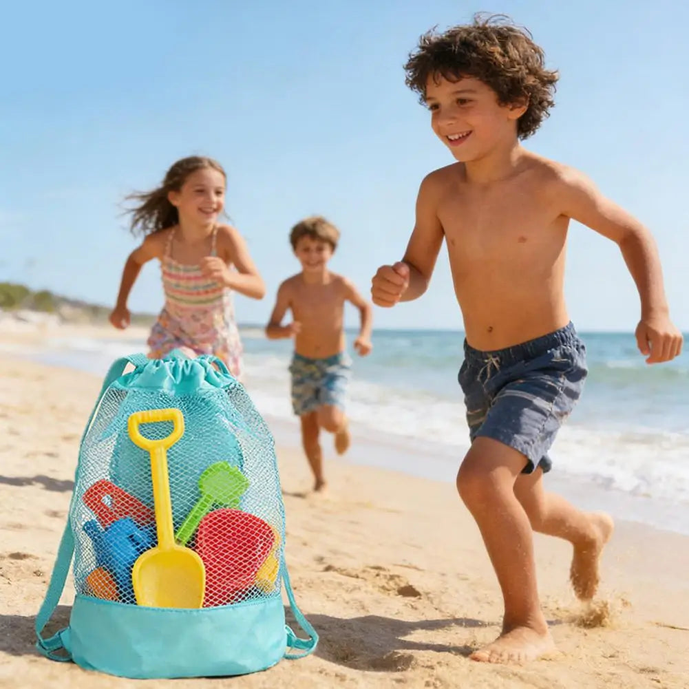 Mesh Drawstring Backpack Bag, Beach Backpack Mesh Bag for Swimming, Beach, Swim, Kids Pool Toys Storage Bag for Shell Collecting