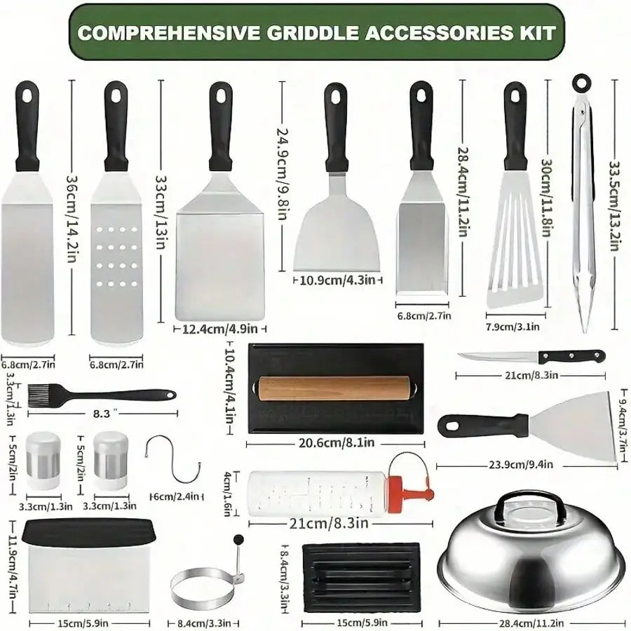 TAIMASI 304 Ultimate Barbecue Master Kit - Advanced Stainless Steel Grill Accessories With Spatula, Chopper, Scraper, Pliers, Egg Mold, Baking Tray Cover, Etc. - Perfect For Home Kitchens, Outdoor Barbecues, Christmas Parties