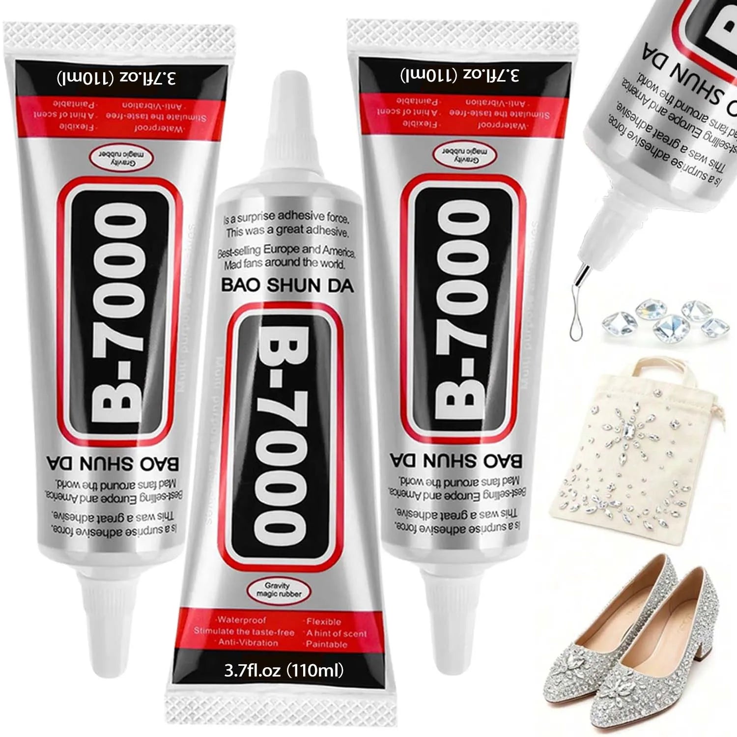 B-7000 Glue Clear for Rhinestone Crafts, Jewelry and Bead Adhesive B7000 Semi Fluid High Viscosity Glues for Clothes Shoes Fabri