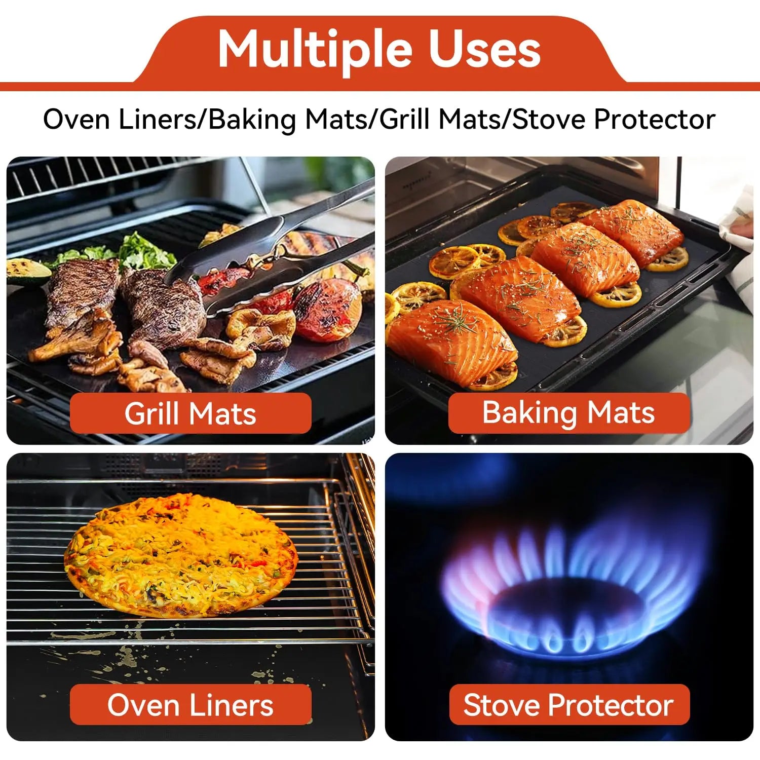 New Oven Liners Reusable Non-stick Anti Dirt Protection Pad Heat Resistant BBQ Grill Mat for Barbecue Cooking Baking Accessories