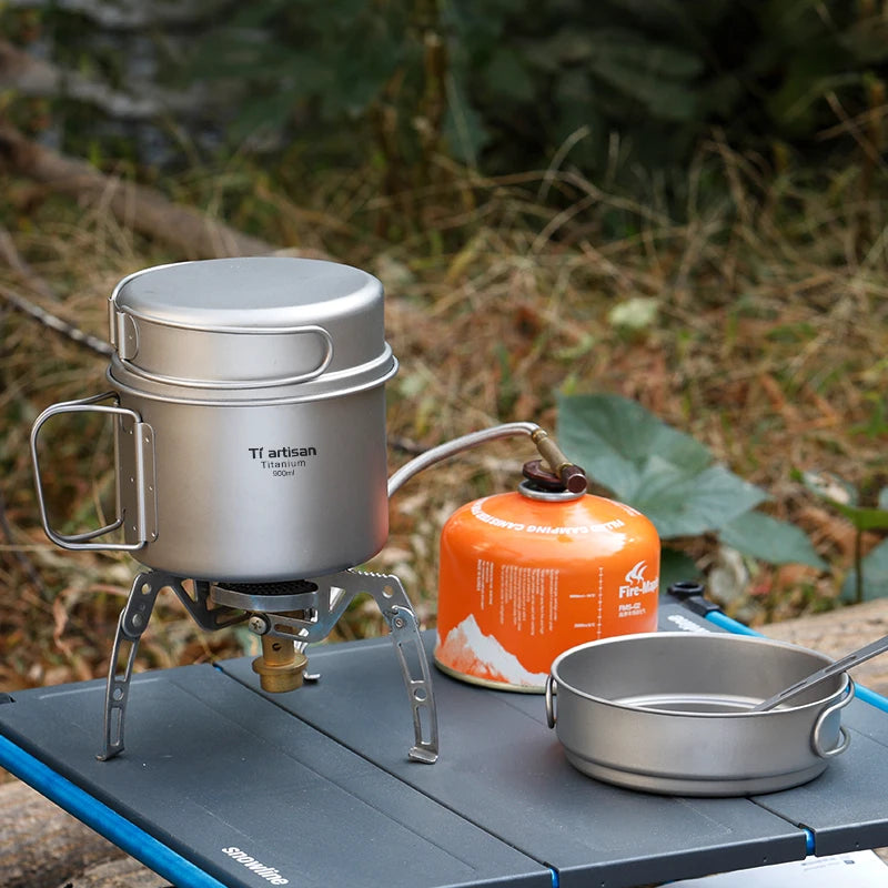 Tiartisan Titanium Folding Handle Camping Pot Frying Pan Set  Lightweight Portable Cookware Equipment For Outdoor Hiking Picnic
