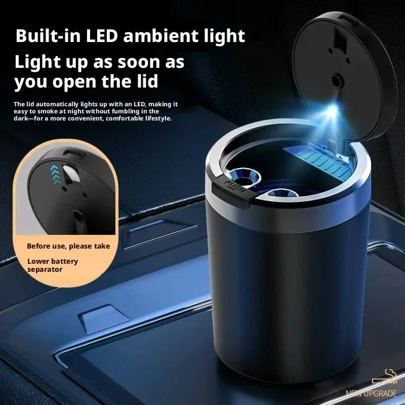 Universal Auto Ashtray Sealed Lid LED Lamp Aluminum Alloy Smokeless Anti Odor Ash Cup Washable Detachable Car Interior Accessory