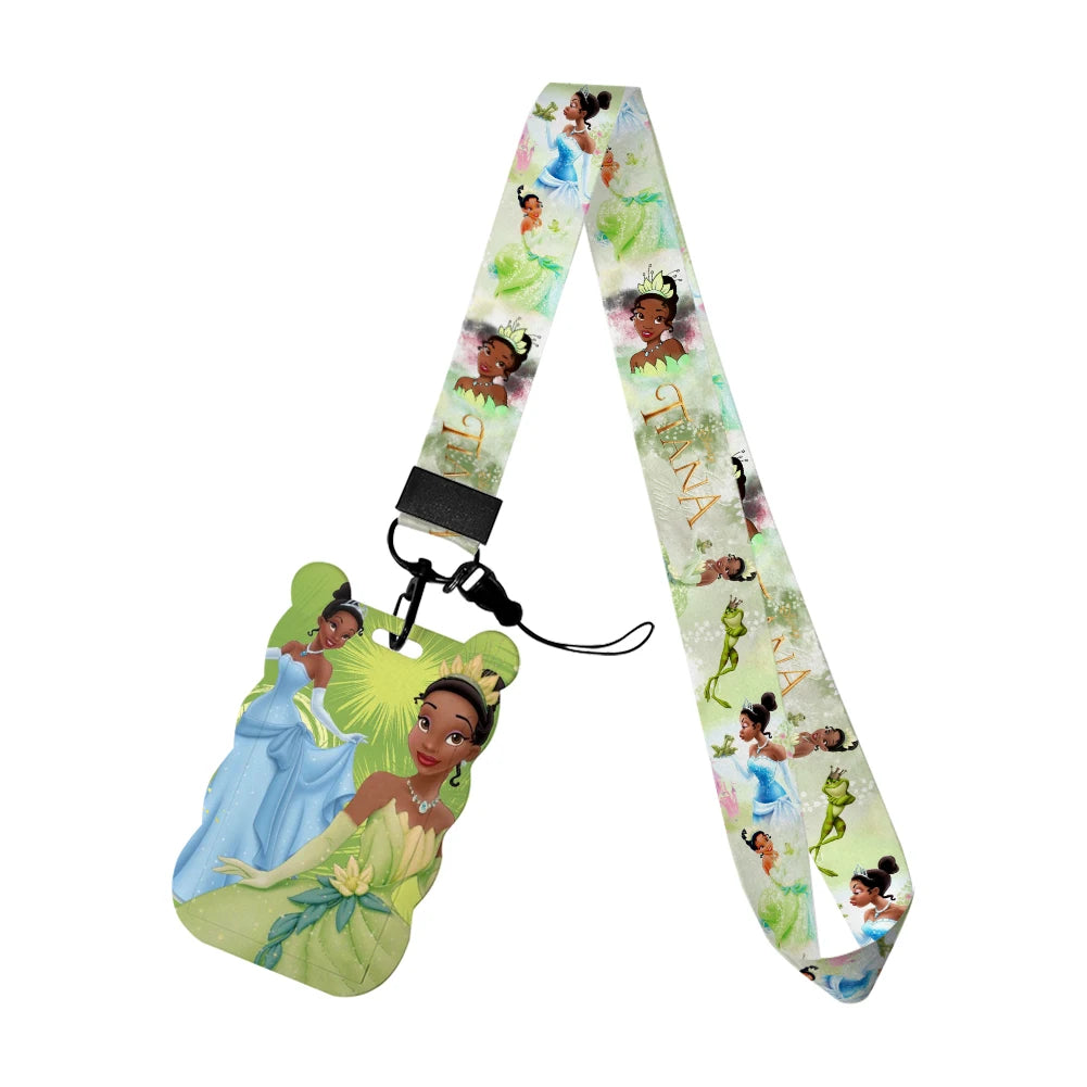 Disney The Frog and Princess Tiana Card Holders Lanyards Girls Door Card Case Hanging Rope Badge Holder Neck Strap Card Holder