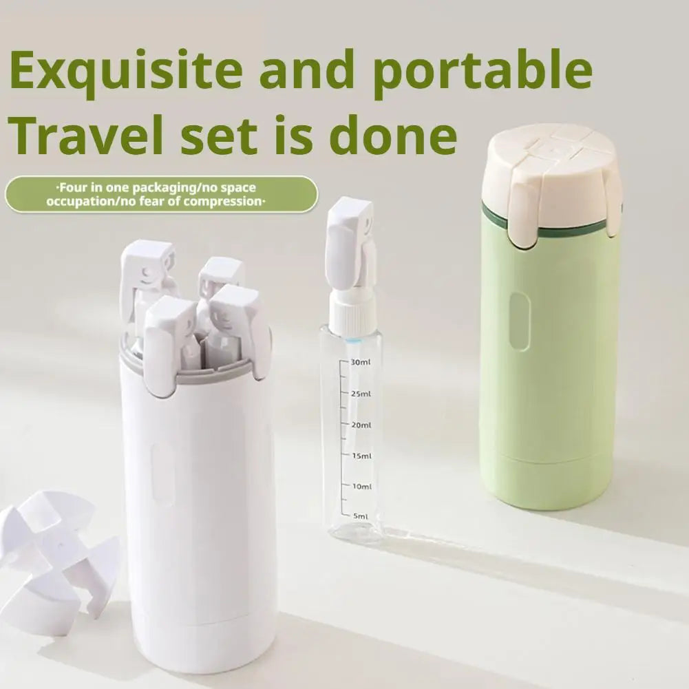 Travel Bottles 4-in-1 Leak-Proof Refillable Containers with Dispenser Pump for Shampoo Lotion Conditioner Body Wash Bottles Set