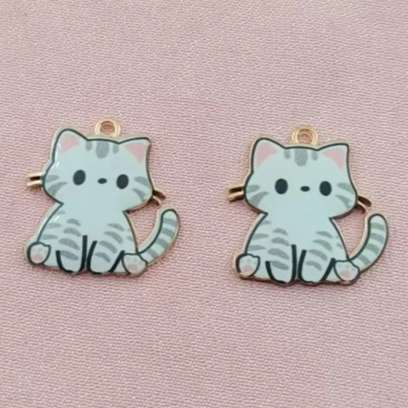 10pcs Cross border Cartoon Cute Alloy Printed Pendant Cat Accessories Animal Accessories Mobile Brooch Pendant Manufacturer
