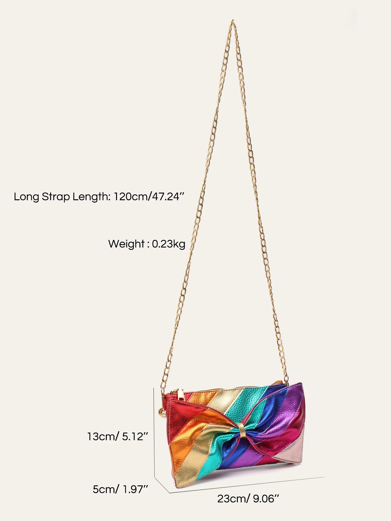 Luxury Metallic Vegan Leather Handbag Colorful Stripes Patchwork Sweet PU Bow knot Clutch Metal Chain Crossbody Bag Funky Y2K