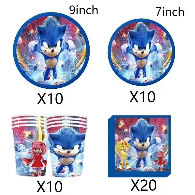 Sonic Birthday Party Supplies Hedgehog Action Figure Disposable Tableware Paper Plates Cup Knife Fork Spoon Baby Bath Toys