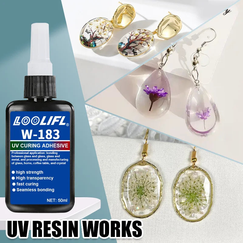 W183 UV invisible adhesive, transparent resin adhesive, diy, for glass, ceramics and plastics, UV curing, no residue. Strong