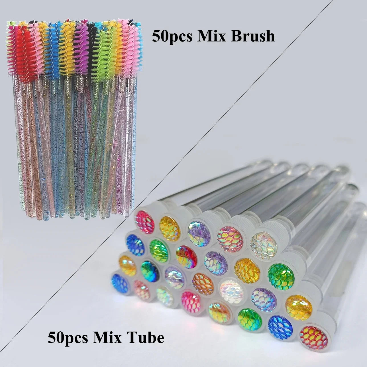 50pcs Reusable Mascara Wand Tube for Eyelash Extension Spoolies Cleaning Eyebrow Brush Shiny Resin Drill Replaceable Dust-proof