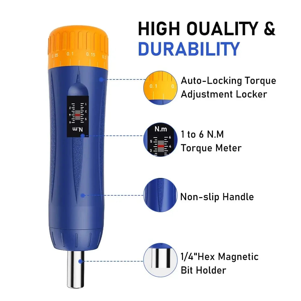 Preset Torque Screwdriver 1-6 Nm 1/4'' Drive Precision Adjustable Torque Wrench Set for Maintenance Tool Bike Repairing Mounting