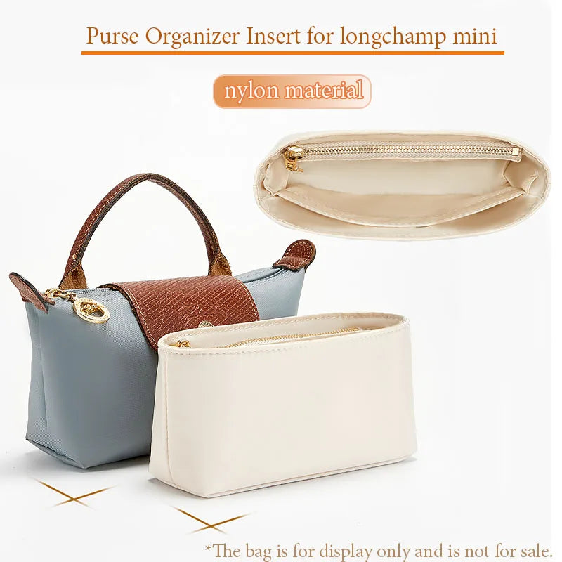 Nylon Insert Bag Organizer Set Insert For Handbag For Longchamp Mini Tote Bag Without Punching Bag Strap Leather Bag Accessories