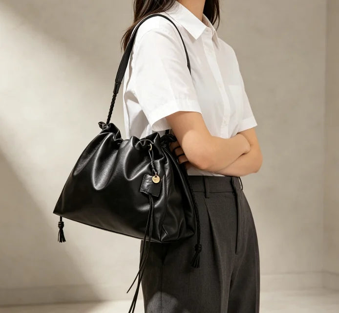 S New Commuting Shoulder Bags Women's Handbags Large Capacity Tote Bags Fashionable and Simple Drawstring Bags Popular for Women