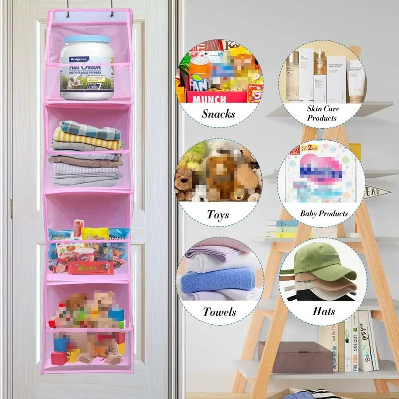 4Layer Storage Bag Foldable Hanging Organizers for Bathroom Behind Door Snacks Toys Clothes Storage Accessories Closet Organizer