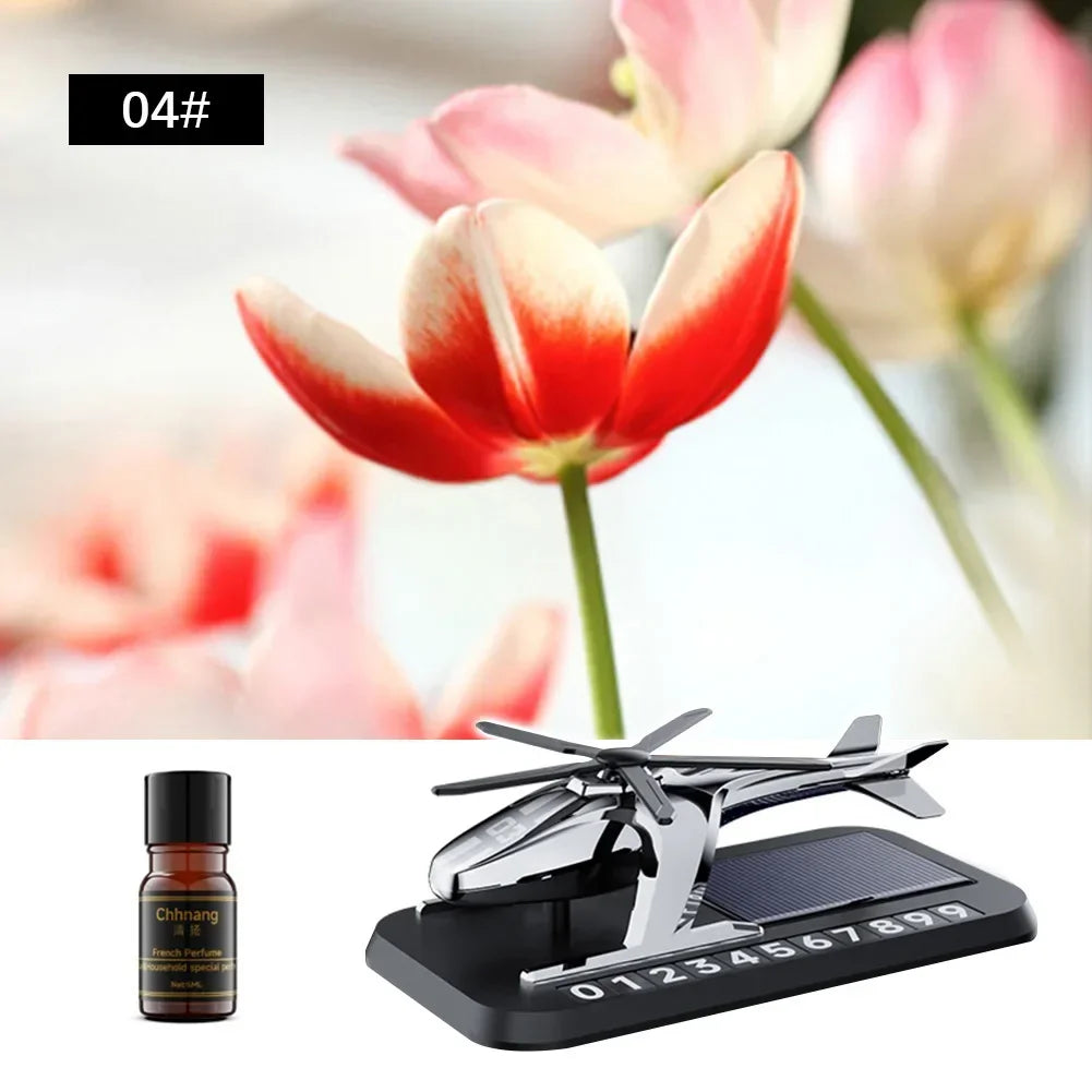 Solar Car Air Freshener With Hidden Phone Plate Helicopter Styling Propeller Perfume Diffuser Auto Novelty Fragrance Accessories