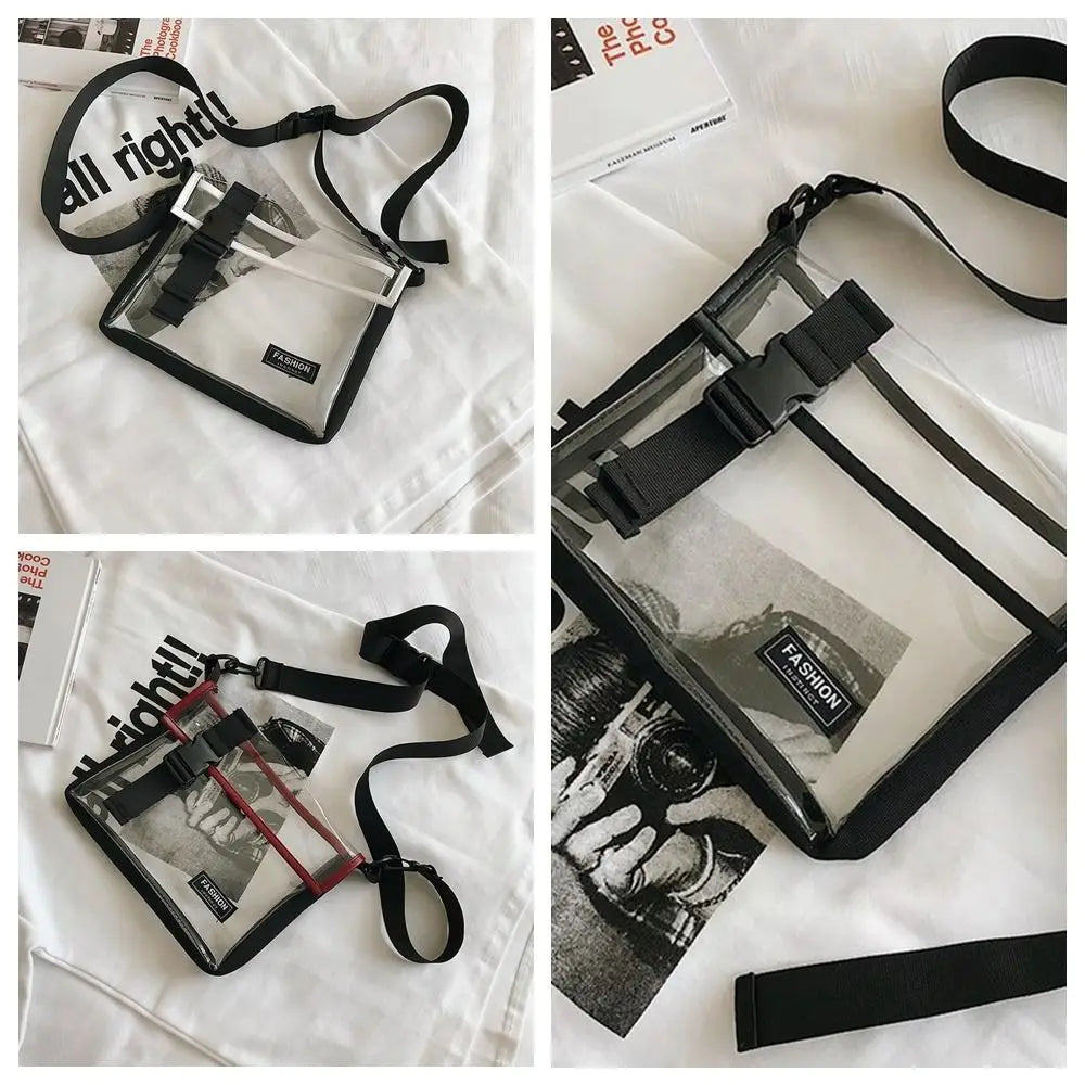 Square PVC Messenger Bag Large Capacity Button Transparent Crossbody Bag with Removable Strap Waterproof Casual Shoulder Bag