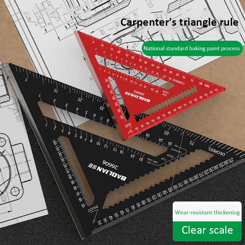 7/12Inch Triangle Ruler High-Precision 90 Degree Woodworking Angle Ruler Metric and Imperial Aluminium Alloy Woodworking Tools