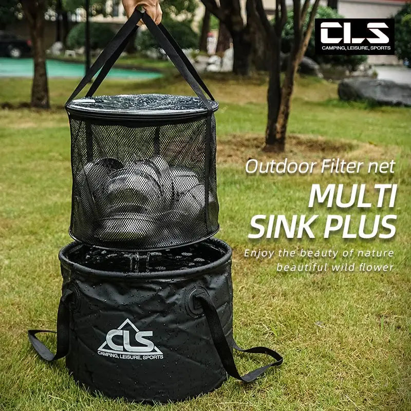 30L Foldable Camping Bucket Set 500D PVC Water Basin with Mesh Drying Basket Portable Outdoor Washing Camping Fishing Picnic