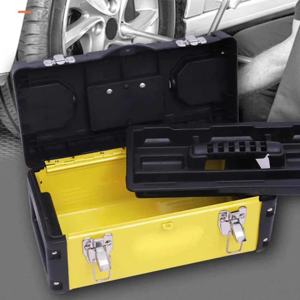 Tool Box Stainless Steel ABS Lockable Portable Storage Case With Removable Tray Organizer For Home Garden Workshop Equipment