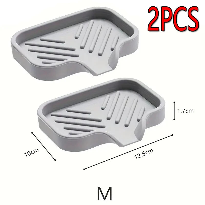 2PCS Silicone Faucet Mat Sink Tray Soap Dispenser Sponge Drain Pad Sink Splash Drying Mat Countertop Storage Tray SoapTray