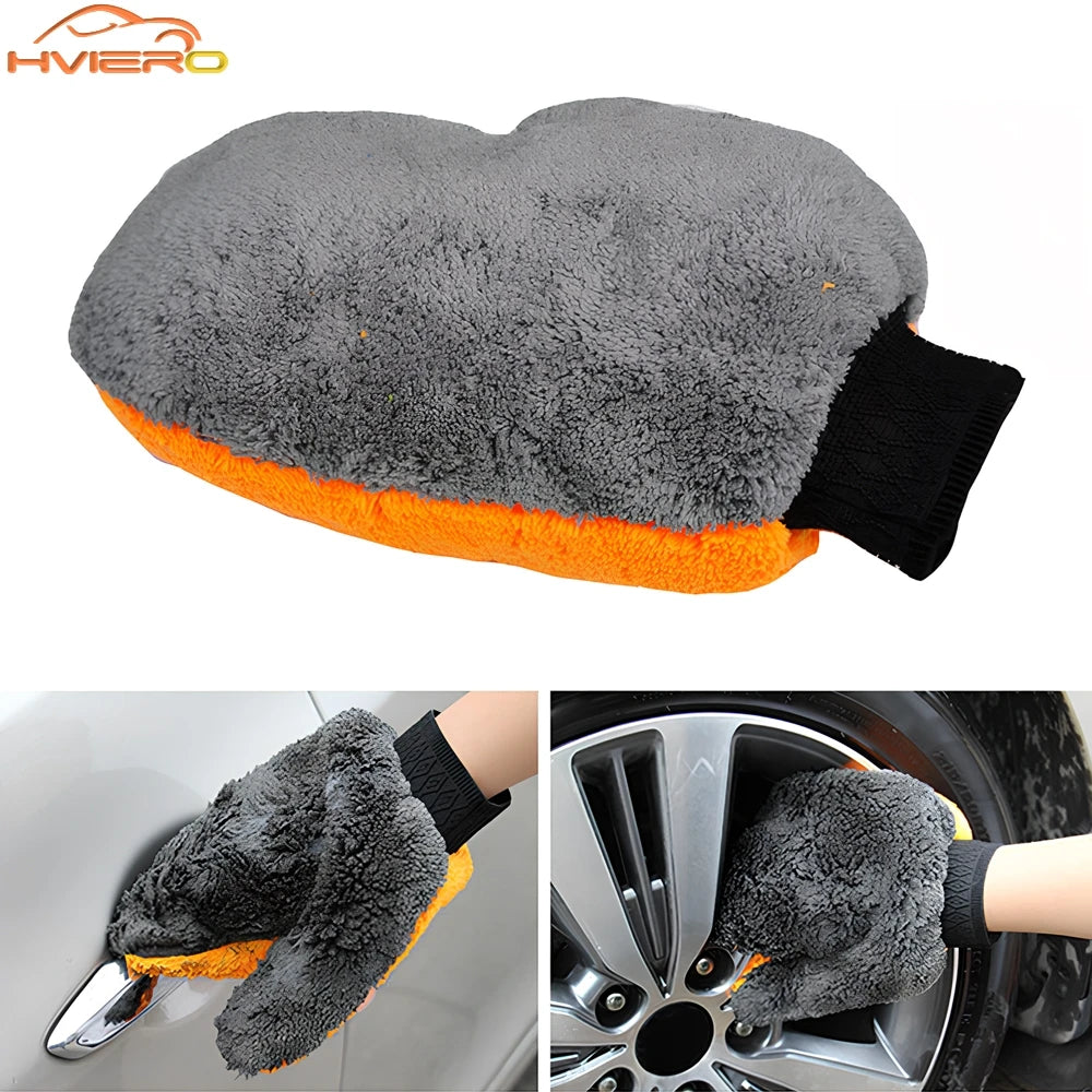 Auto Paint Care Wash Gloves Double Face Coral Velvet Bear Paw Beauty Cleaning Thumb Bicycle Tire Sponge Brush Tools Orange Gray
