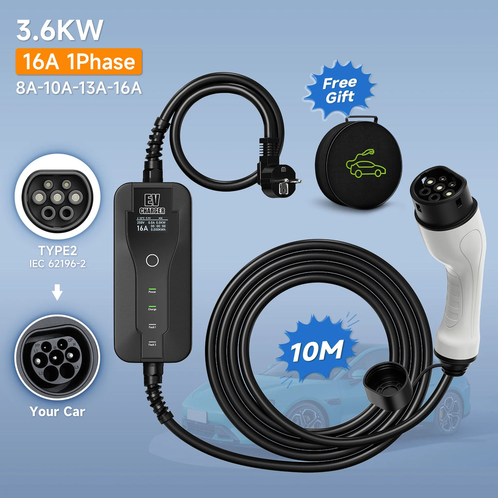 AFYEEV 16A 3.6kw 5m Type2 Type1 EV Charger Portable GBT Electric Vehicle Charger EVSE Charging Cable Safety and Reliable Wallbox