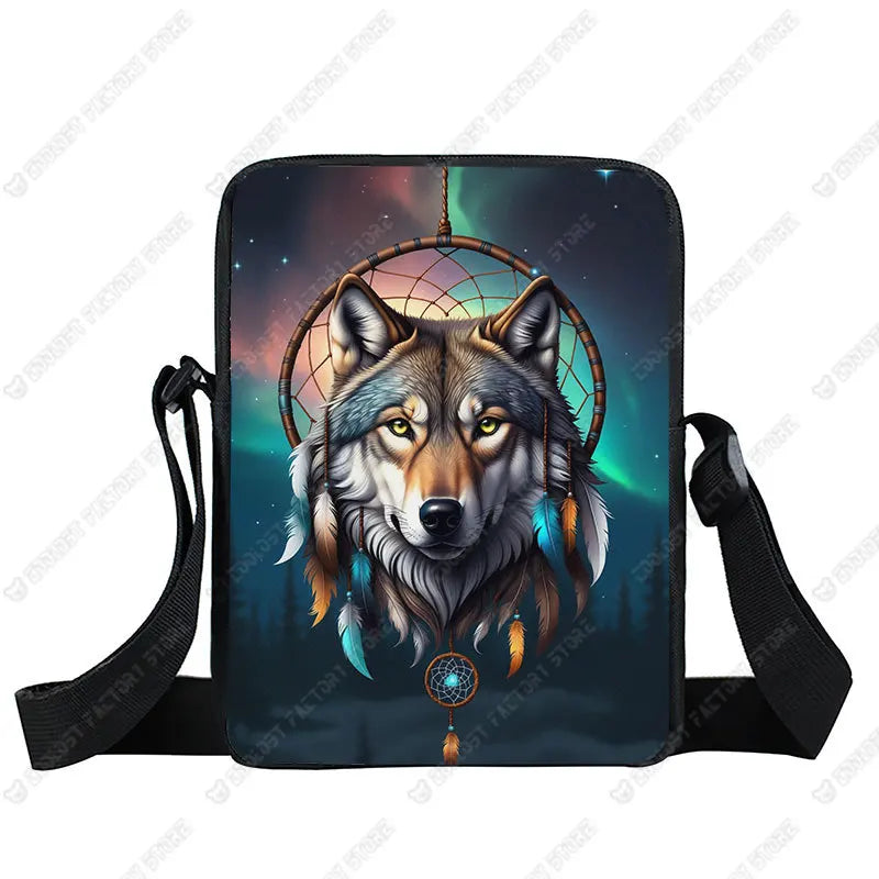 Howling Wolf Pattern Crossbody Bags Wolf Under The Moonlight Women Handbag Shoulder Bags Messenger Bag Key Phone Holder Book Bag