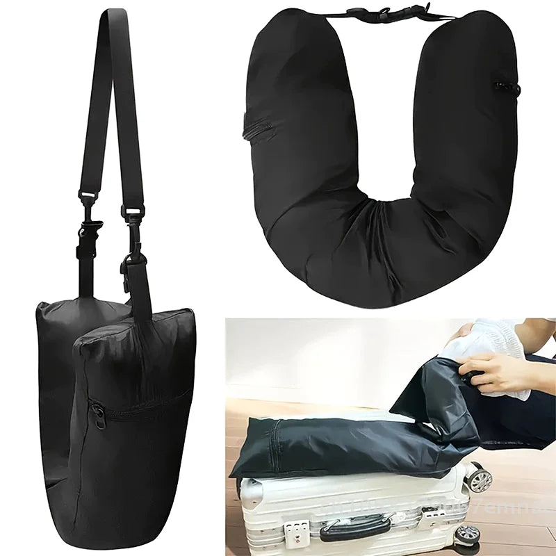 Portable Travel Neck Pillow Self-Filling Stuffable Support Cushion for Car with Refillable Design - On-the-Go Comfort