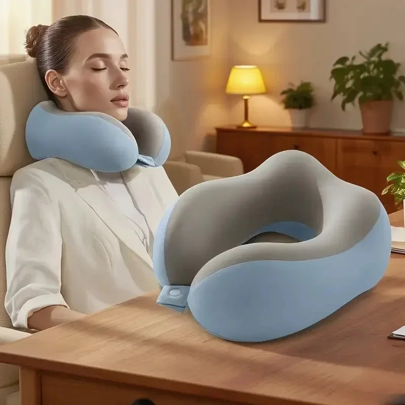 Memory Foam U-Shaped Neck Pillow with Storage Box Portable Travel Neck Support Pillow Airplane Car Office Sleep Cushion