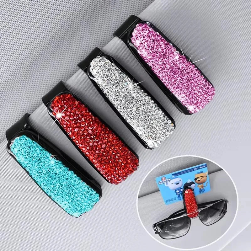 Car Sun Visor Sunglasses Clip Diamond Glasses Holder Eyeglasses Clips Card Ticket Holder Fastener Glasses Case Auto Accessories