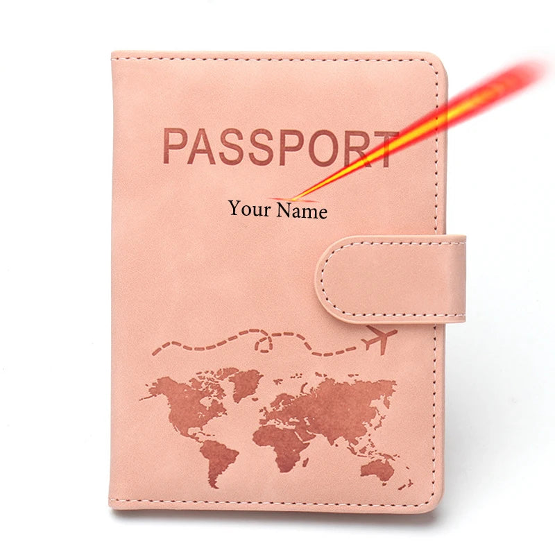 Custom Name Passport Cover Fashion Word Map Passport Holder Rfid Magnetic Buckle Travel Wallet Case for Passports