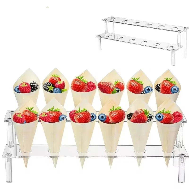 Acrylic Ice Cream Cone Dessert Holder Tray 12-Hole Waffle Cone Display Stand Storage Rack Wedding Party Buffet Food Baking Tools
