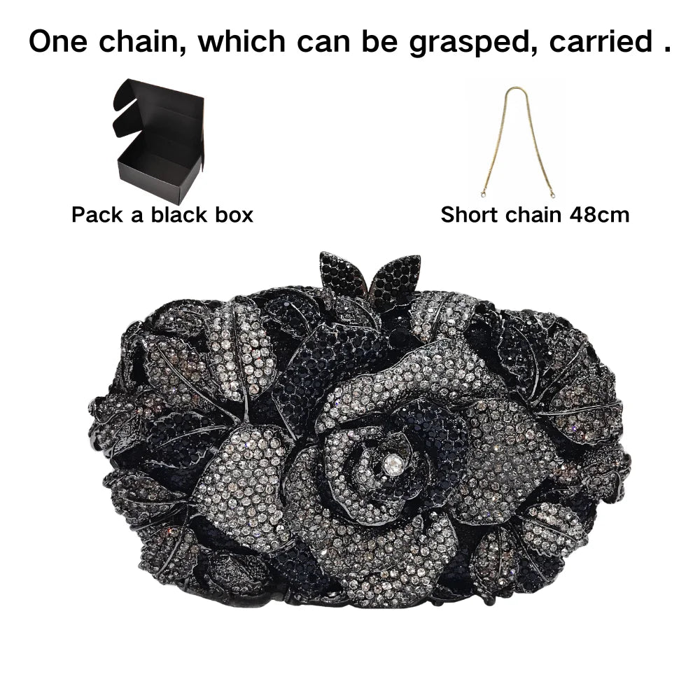 A flower cut-out diamond dinner bag, diamond bag, women's clutch