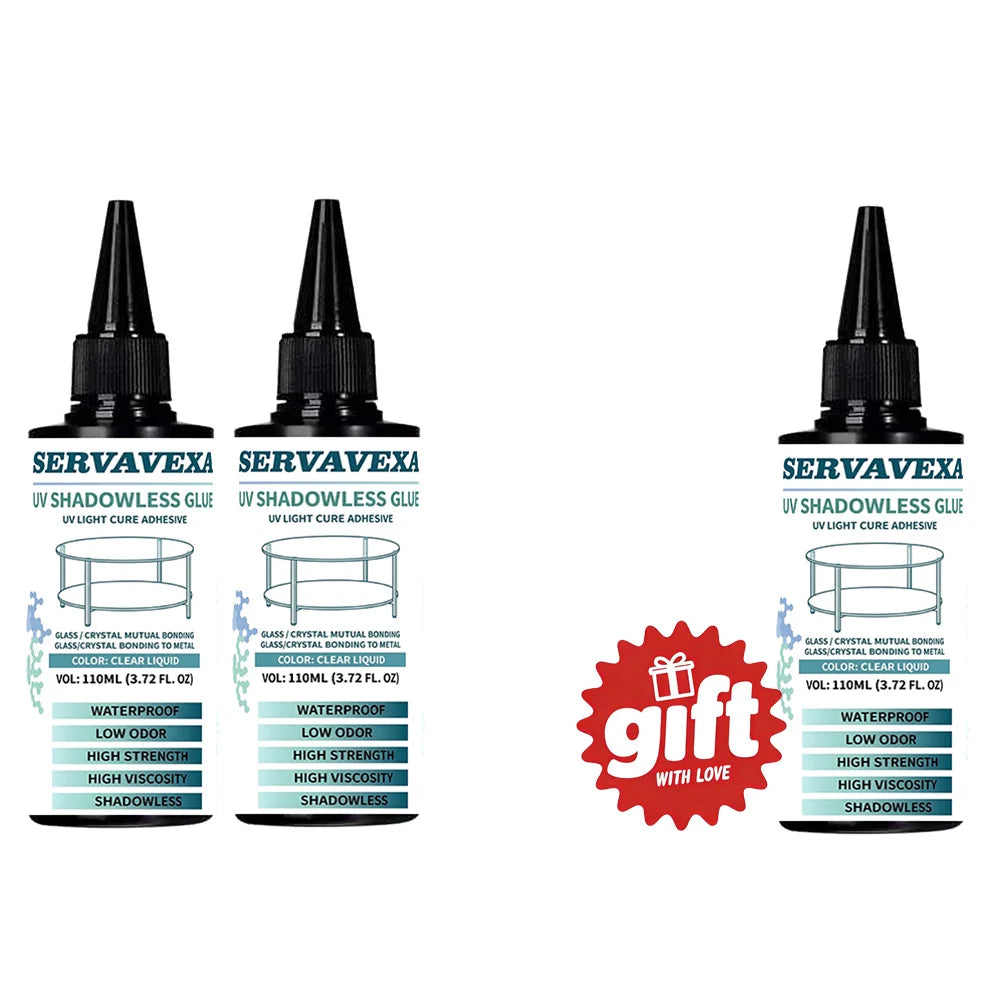 SERVAVEXA 110ml UV Light Cure Adhesive Kit with Lamp, Clear High Viscosity Glue for Glass to Metal Bonding, Waterproof