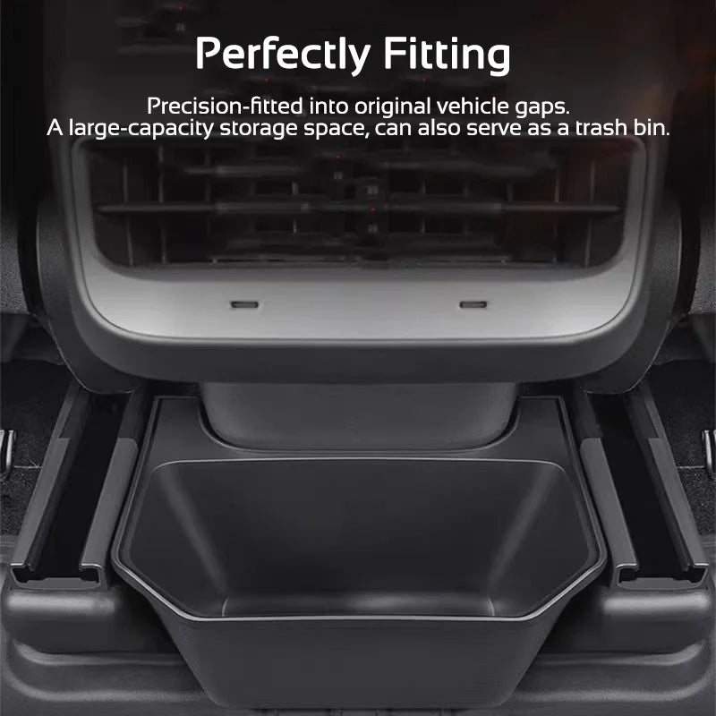 Rear Air Vent Storage Box For Tesla Model Y YL 2025 2026 Under Rear Seat Holder Trash Bin Can Organizer Car Interior Accessories