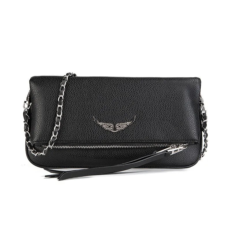 French Classic Genuine Leather Square Bag - European & American Fashion Versatile Wings Underarm Crossbody Bag