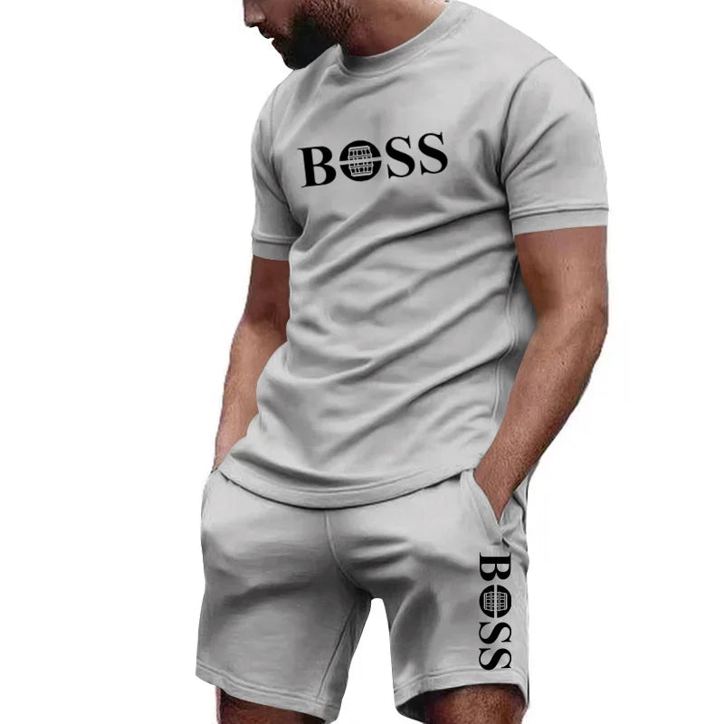 Latest hot selling Men's two-piece sportswear short sleeved T-shirt and pants set running and fitness sportswear summer discount