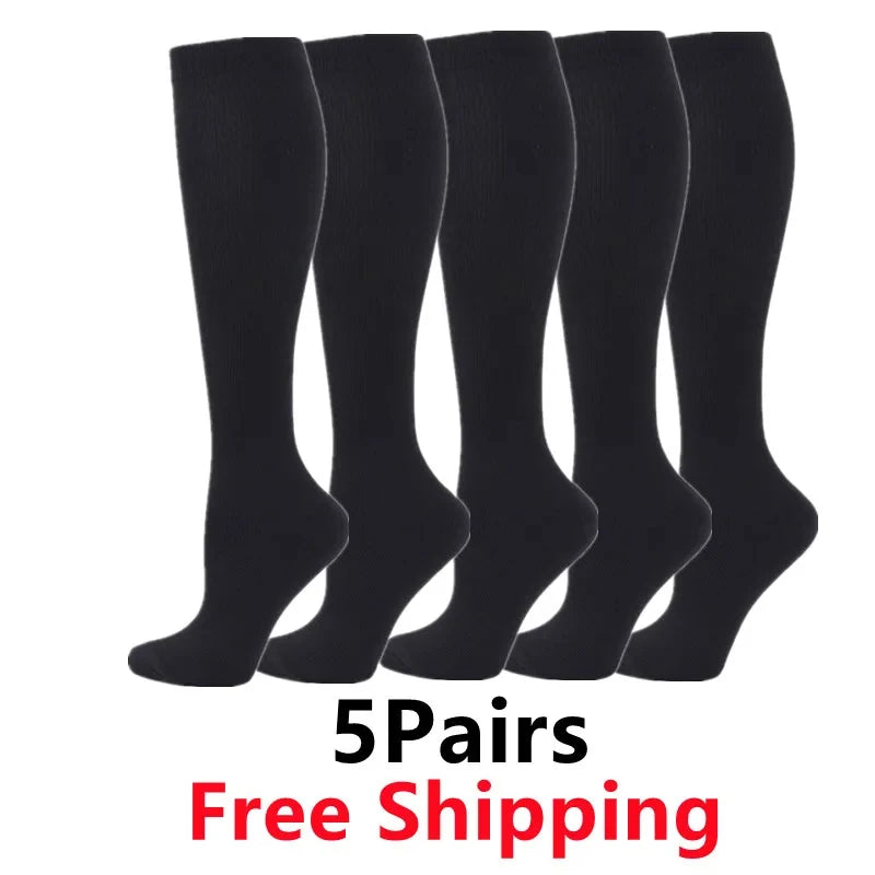 5 Pairs Compression Socks Women Medical Varicose Socks Diabetes Nurse Sports Socks Running Bicycle Basketball Football 20-30mmgh