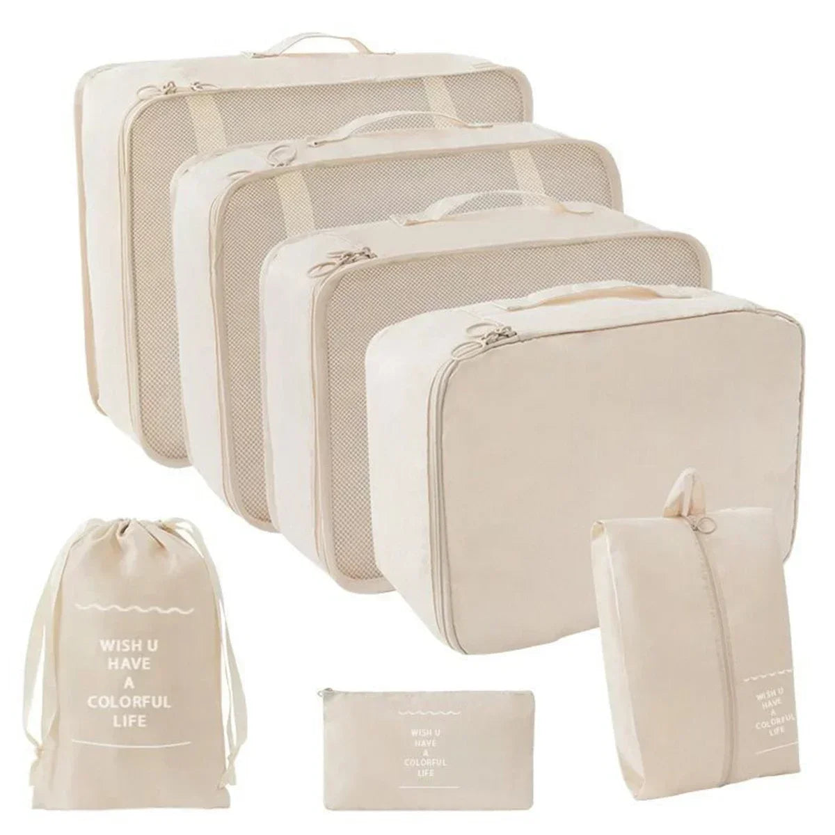 Travel Packing Cubes Set of 7 - Transparent Compression Luggage Organizer for Suitcase, Clothes & Trip Use
